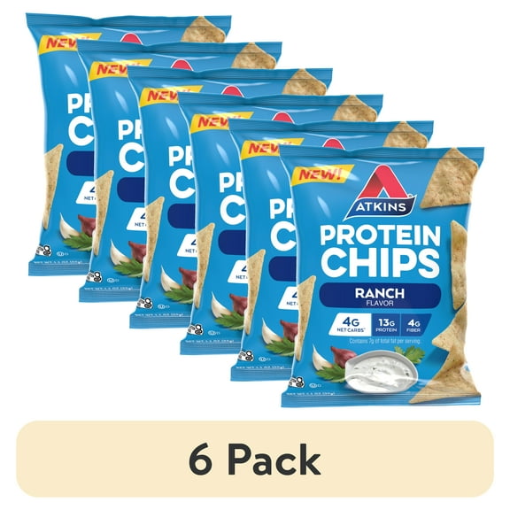 (6 pack) Atkins Protein Chips, Keto Friendly, Baked Not Fried, Ranch, 1.1oz