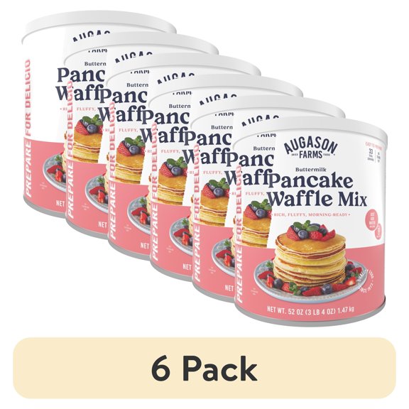 (6 pack) Augason Farms Buttermilk Pancake and Waffle Mix Can Emergency Food Supply, 33 Servings, 10 Year Shelf Life - Waffle and Pancake Mix Just Add Water, Instant Breakfast Food