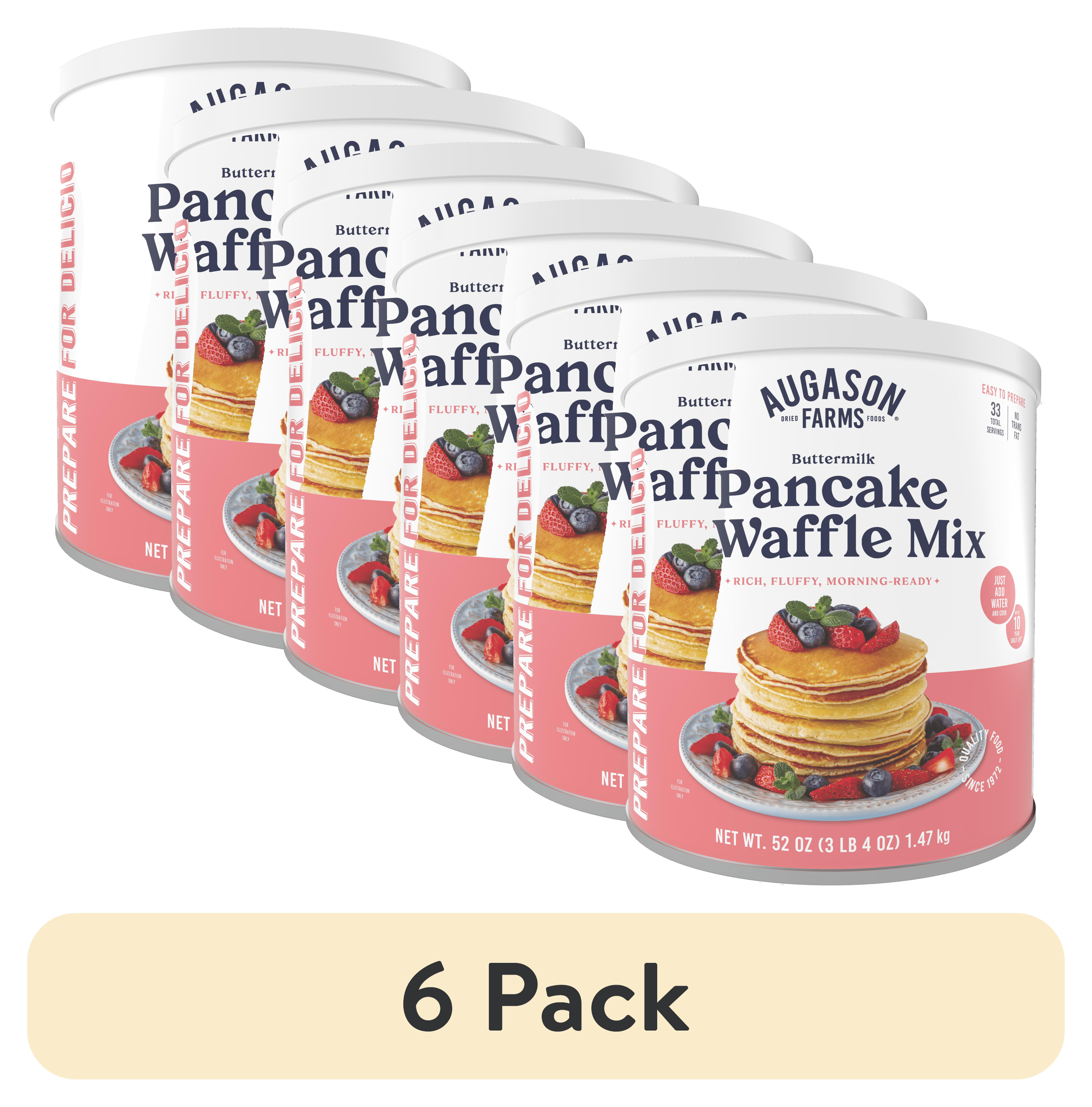 (6 pack) Augason Farms Buttermilk Pancake and Waffle Mix Can Emergency Food Supply, 33 Servings, 10 Year Shelf Life - Waffle and Pancake Mix Just Add Water, Instant Breakfast Food