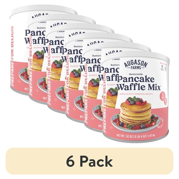 (6 pack) Augason Farms Buttermilk Pancake and Waffle Mix Can Emergency Food Supply, 33 Servings, 10 Year Shelf Life - Waffle and Pancake Mix Just Add Water, Instant Breakfast Food