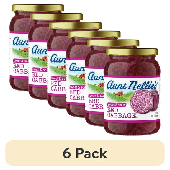 (6 pack) Aunt Nellie's Sweet & Sour Red Cabbage Jar, 16 oz