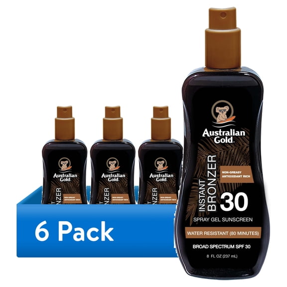 (6 pack) Australian Gold Spray Gel Bronzer SPF 30 Sunscreen 8 fl. oz
