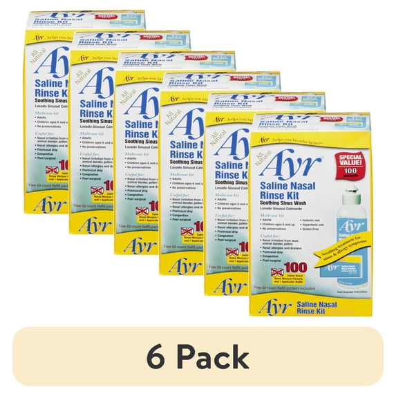 (6 pack) Ayr Saline Nasal Rinse Kit 100 Count