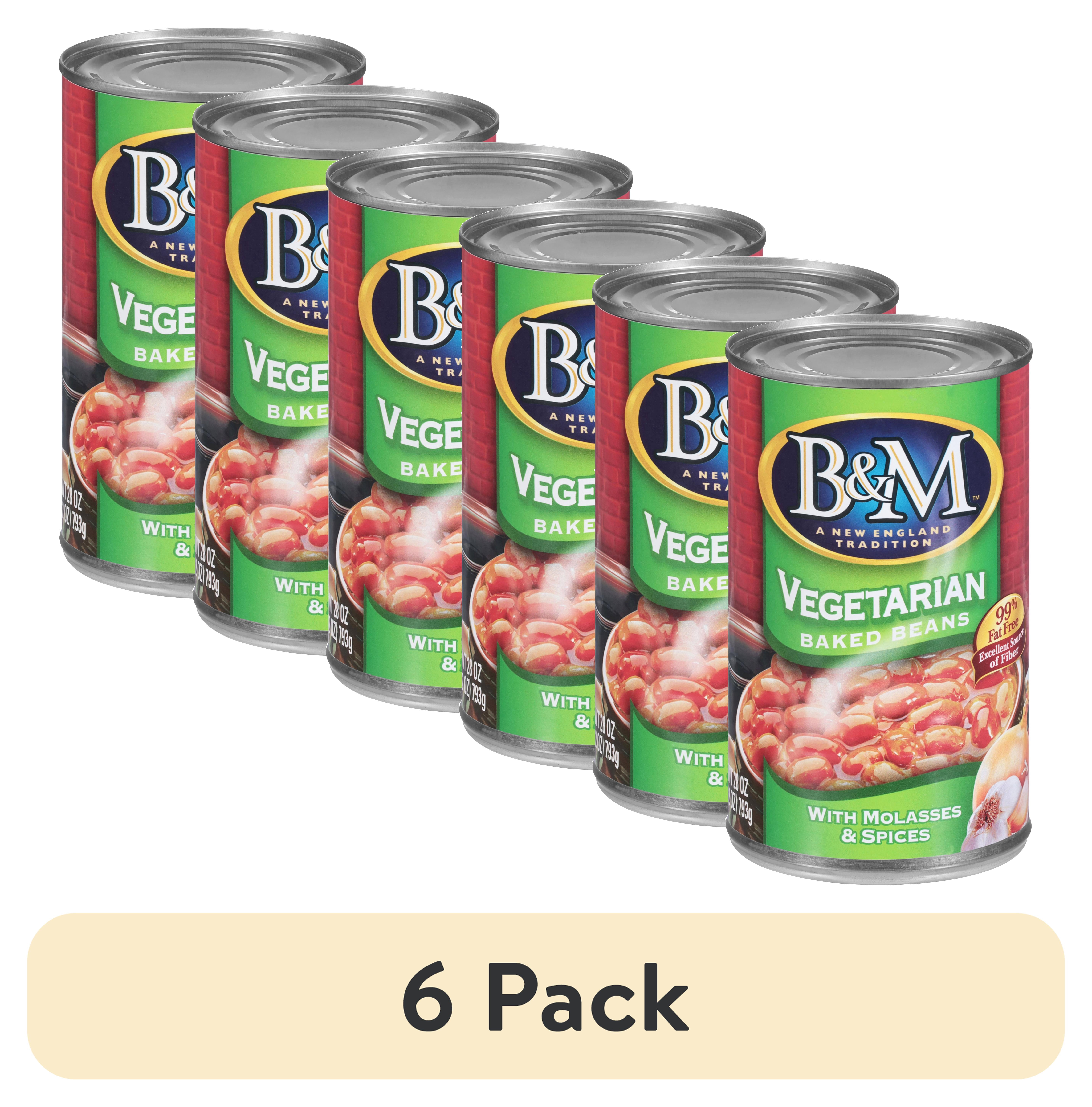 (6 pack) B&M Vegetarian Baked Beans, Vegetarian, Shelf-Stable, 28 oz Can