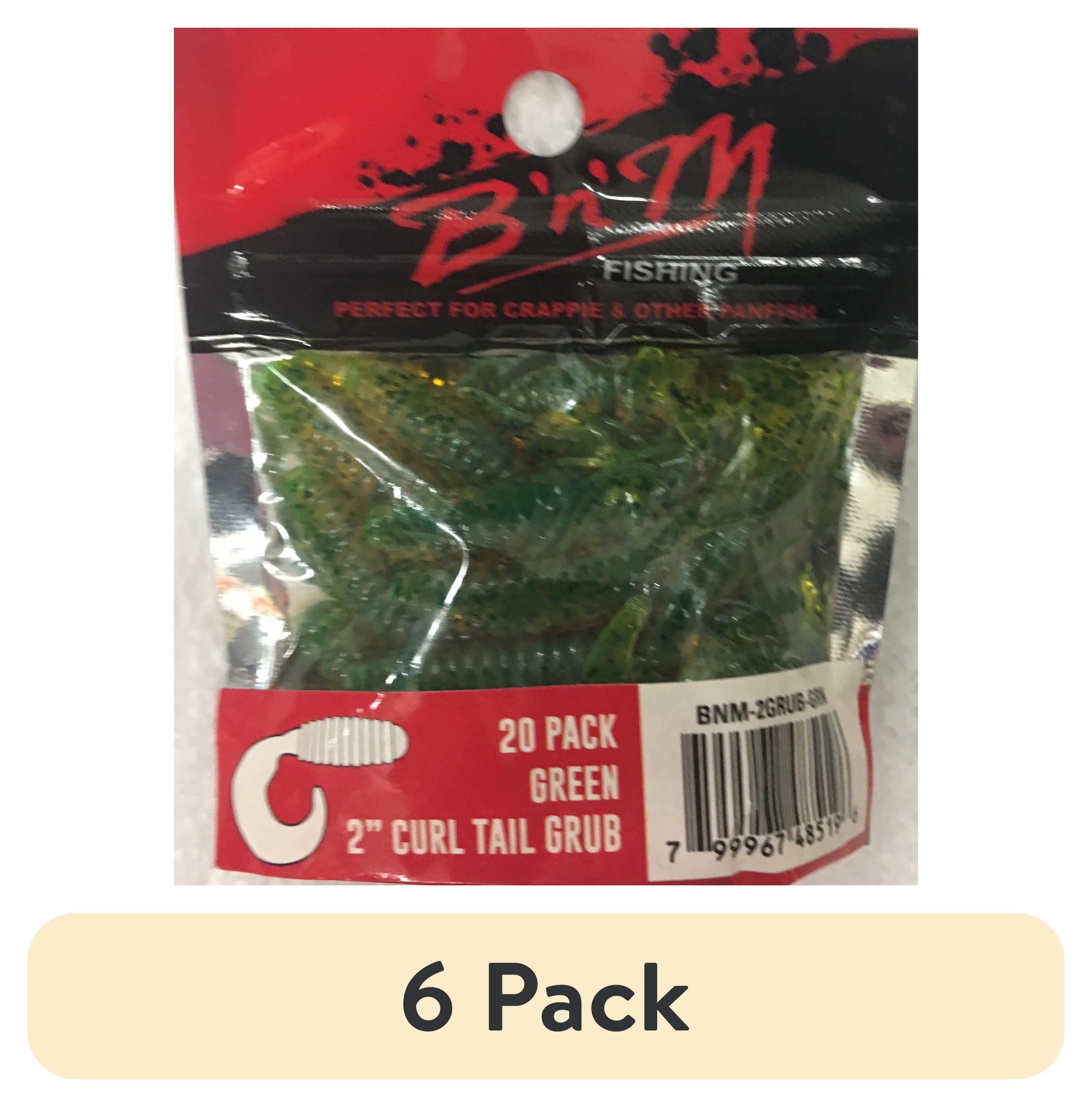 (6 pack) B'n'M 2" Curl Tail Grub, Green, 20 Count