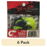 6 pack BnM 2" Grub Lure, Black, Blue, Chartreuse, 10 Count