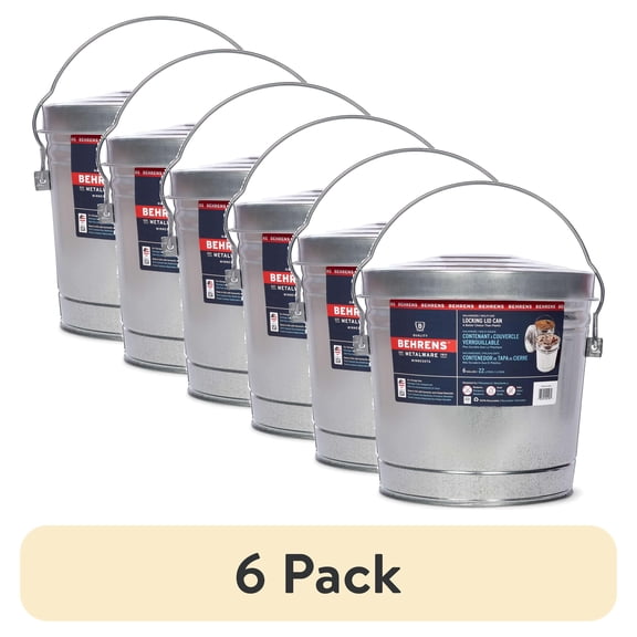 (6 pack) BEHRENS Galvanized Steel Locking Lid Storage Can, 6-Gallon