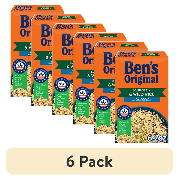 (6 pack) BEN'S ORIGINAL Long Grain Rice and Wild Rice, Fast Cook Rice, 6.2 OZ Box