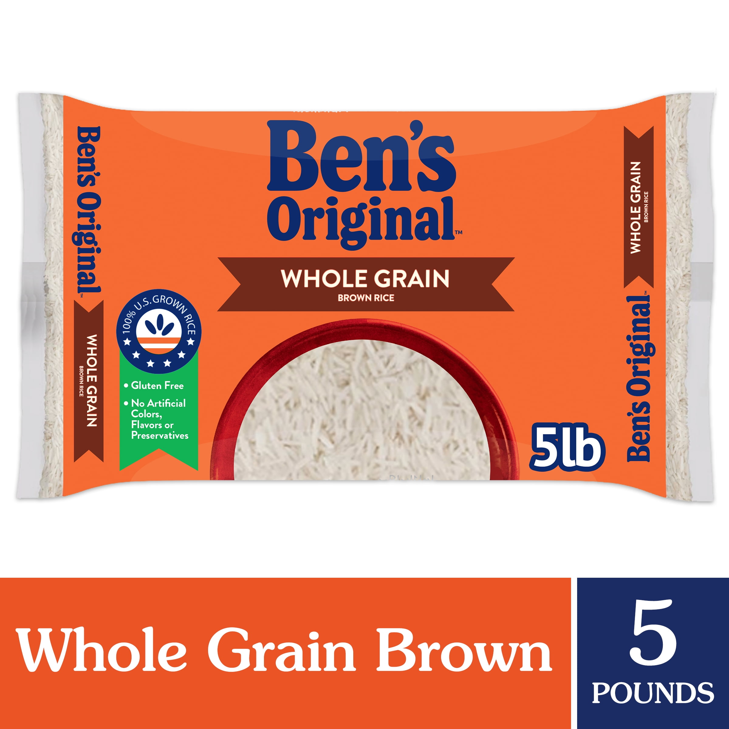 (6 pack) BEN'S ORIGINAL Whole Grain Brown Rice, 5 lb Bag