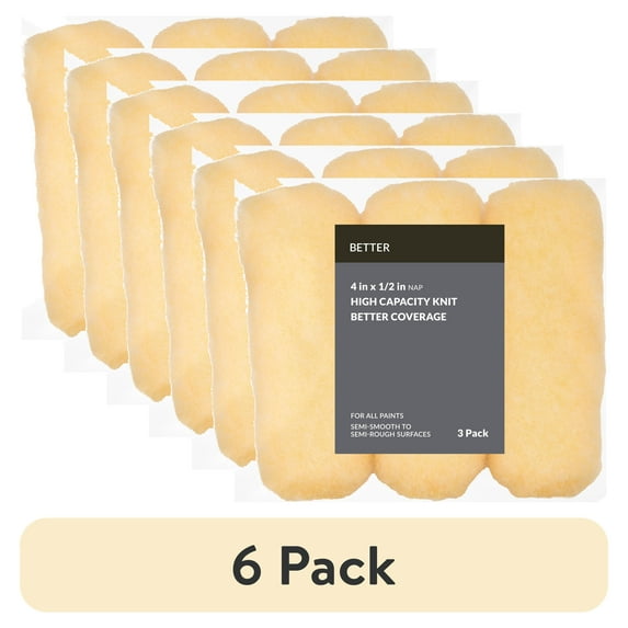 (6 pack) BETTER 4 in x 1/2 in nap High Density Knit Paint Mini Roller, 3 Pack