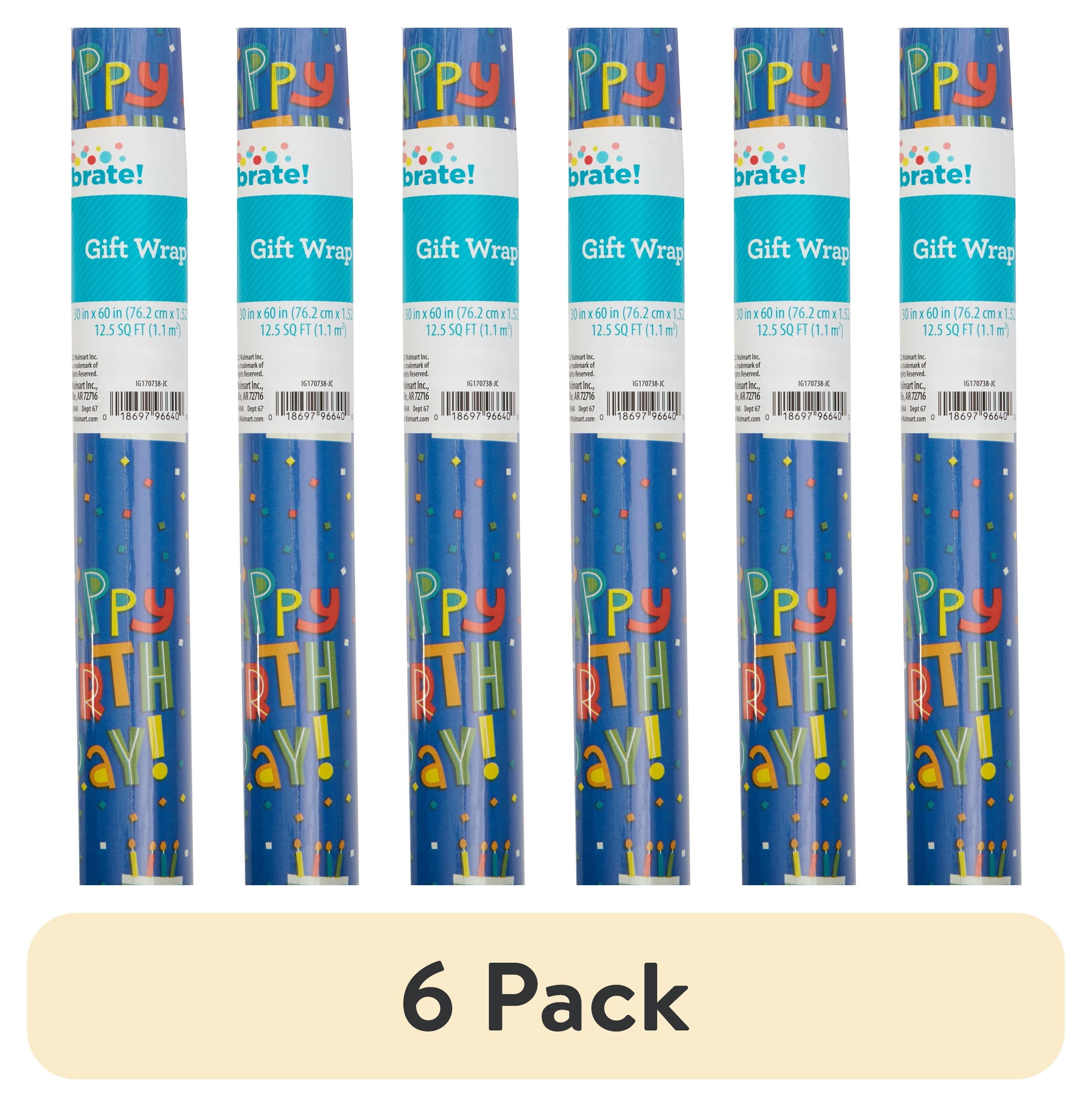 (6 pack) Multicolor Happy Birthday Gift Wrap Paper, 12.5 sq ft, by Way To Celebrate