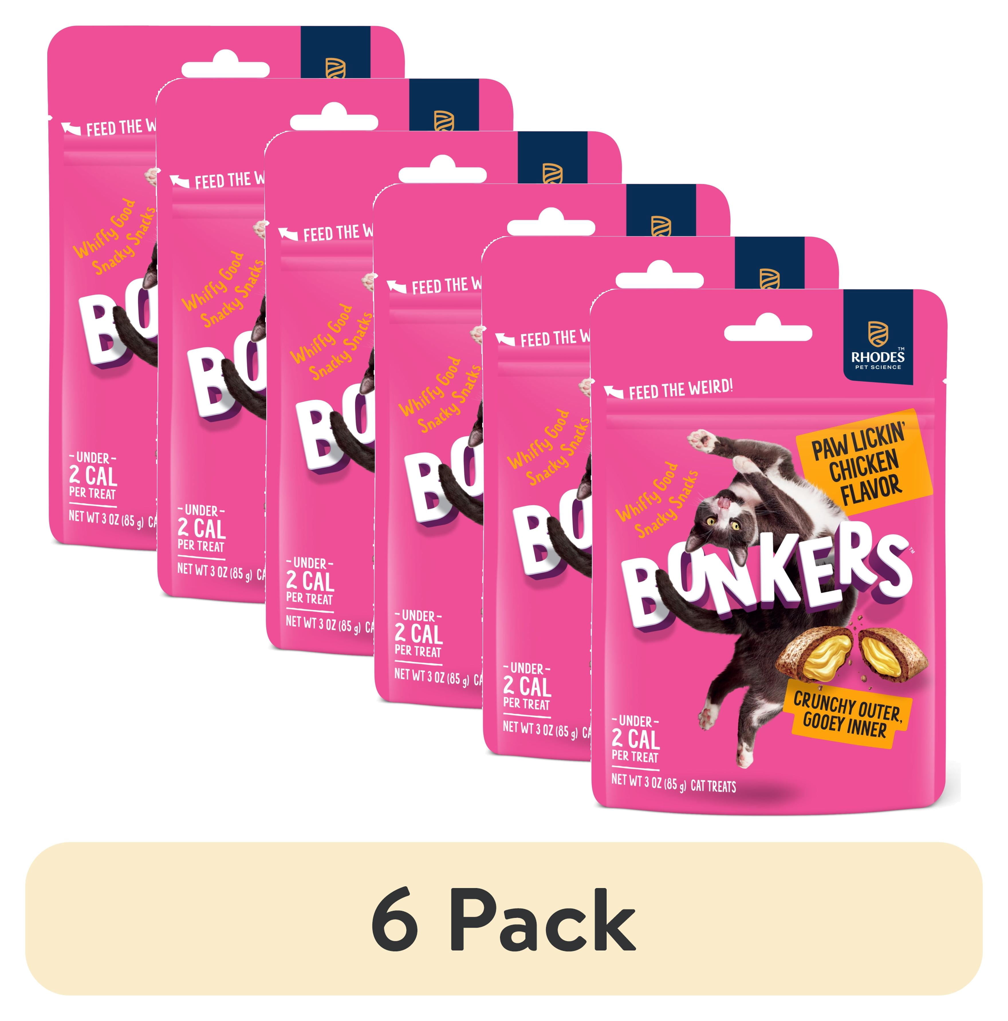 (6 pack) BONKERS Bites Paw Lickin' Chicken Flavor Crunchy & Soft Treats for Cats, 3oz Bag