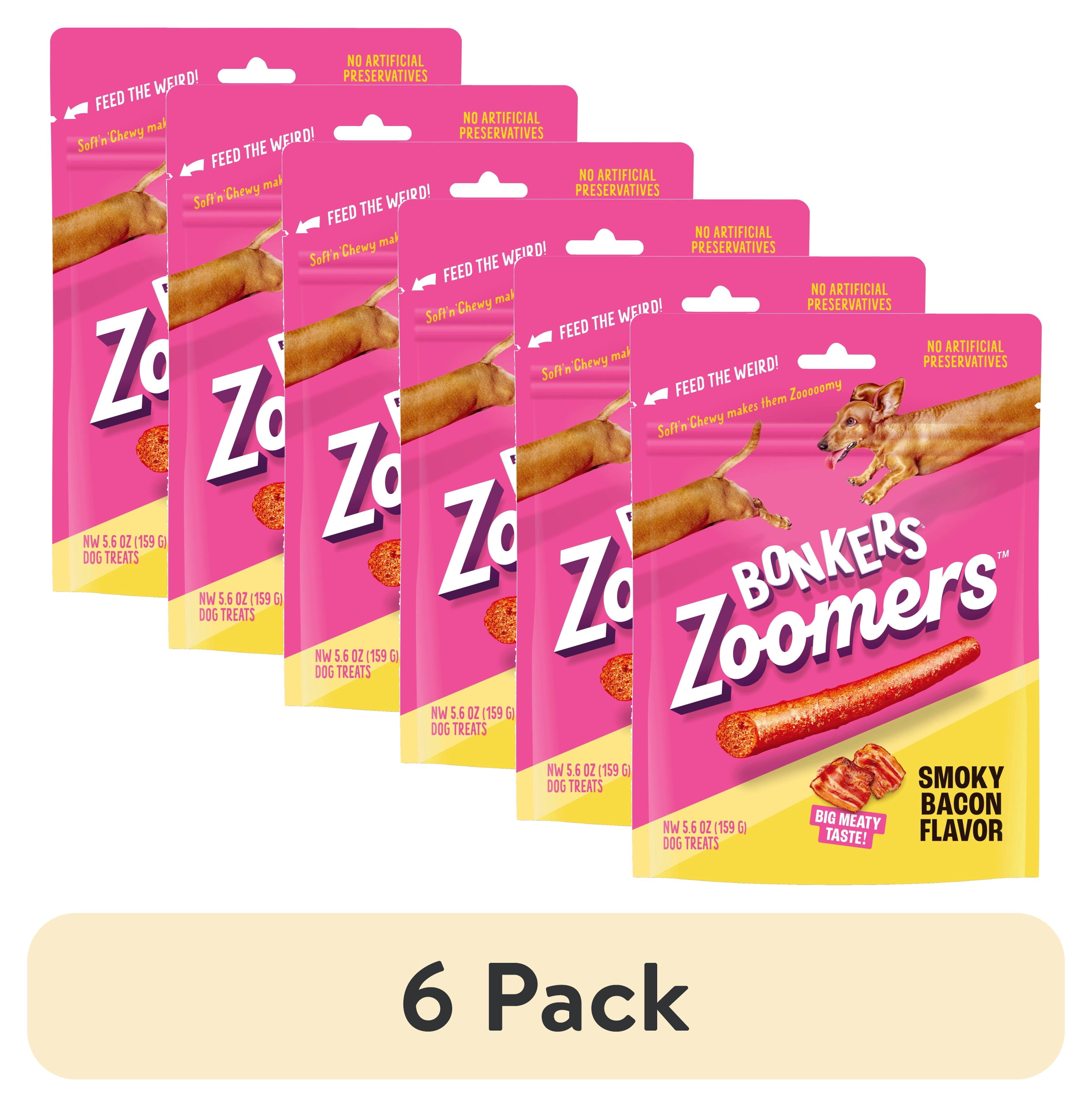 (6 pack) BONKERS Zoomers Smoky Bacon Flavor Soft & Chewy Treats for Dogs, 5.6oz Bag