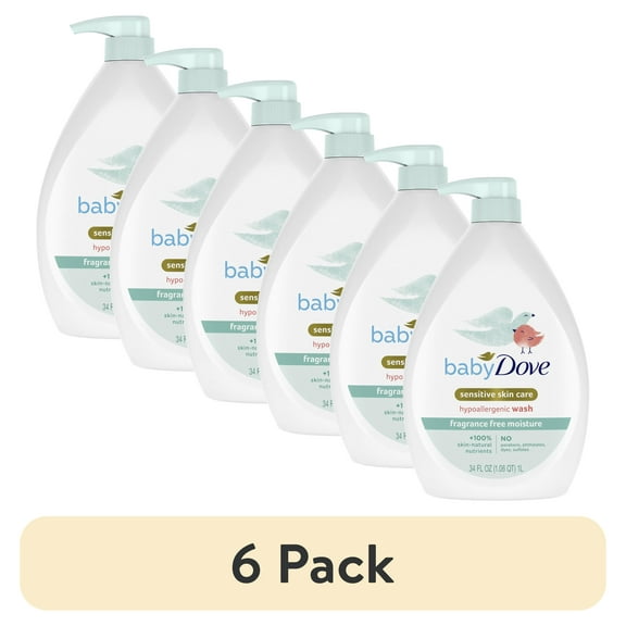 (6 pack) Baby Dove Sensitive Skincare Liquid Body Wash Fragrance Free Moisture, Hypoallergenic, 34 oz