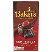 (6 pack) Baker's Semi-Sweet Chocolate Premium Baking Bar with 56% Cacao, 4 oz Box