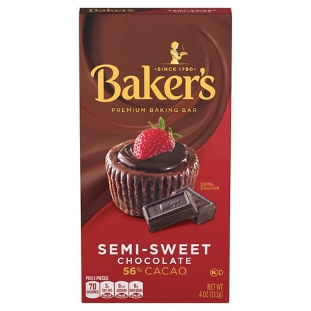 (6 pack) Baker's Semi-Sweet Chocolate Premium Baking Bar with 56% Cacao, 4 oz Box