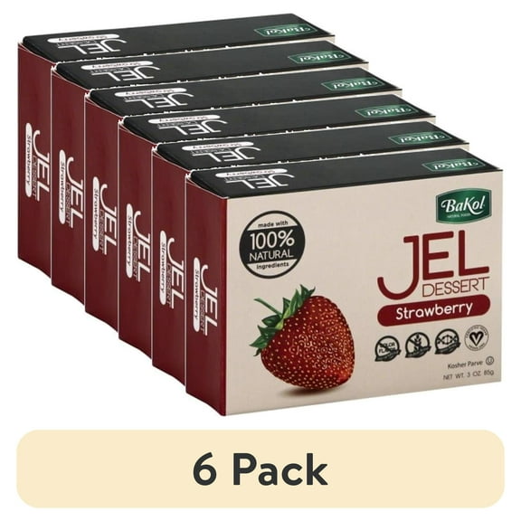 (6 pack) Bakol, 100% Natural Jel Dessert Strawberry, 3 oz