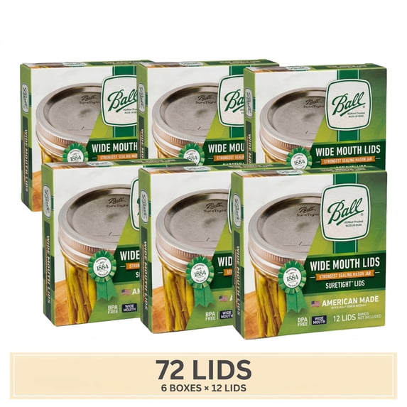 (6 pack) Ball 12-Pack Wide Mouth Canning Jar Lids, One-Piece Mason Jar Lids for Canning and Preserving, Replacement Lids for Ball Wide Mouth Mason Jars