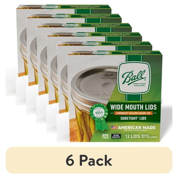 (6 pack) Ball 12-Pack Wide Mouth Canning Jar Lids, One-Piece Mason Jar Lids for Canning and Preserving, Replacement Lids for Ball Wide Mouth Mason Jars