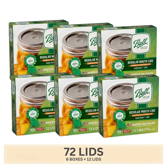 (6 pack) Ball 12-Pack Regular Mouth Canning Jar Lids, One-Piece Mason Jar Lids for Canning and Preserving, Replacement Lids for Ball Regular Mouth Mason Jars