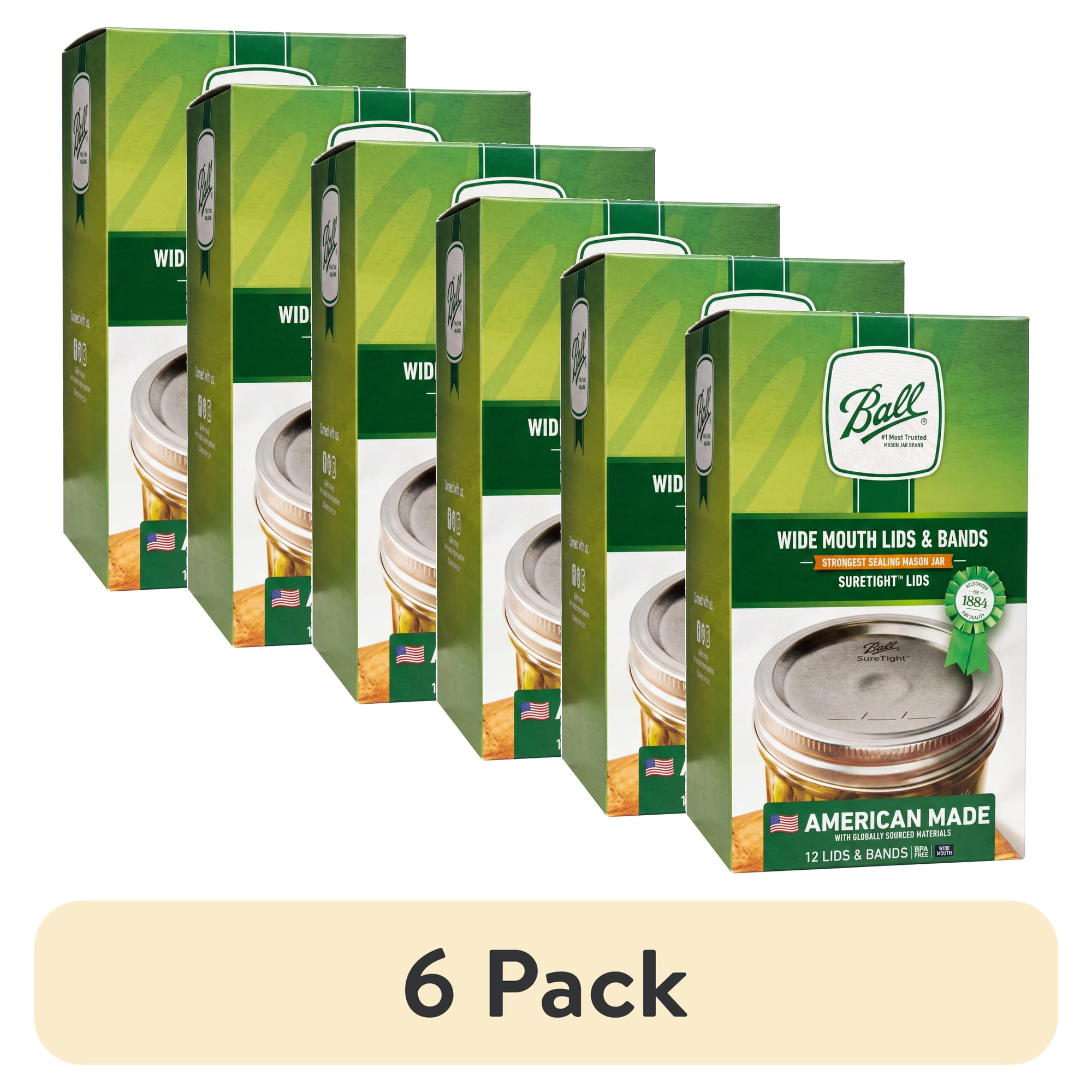 (6 pack) Ball 12-Pack Wide Mouth Canning Jar Lids and Rings, Two-Piece Mason Jar Lids with Bands for Canning and Preserving, Fits Ball Wide Mouth Mason Jars