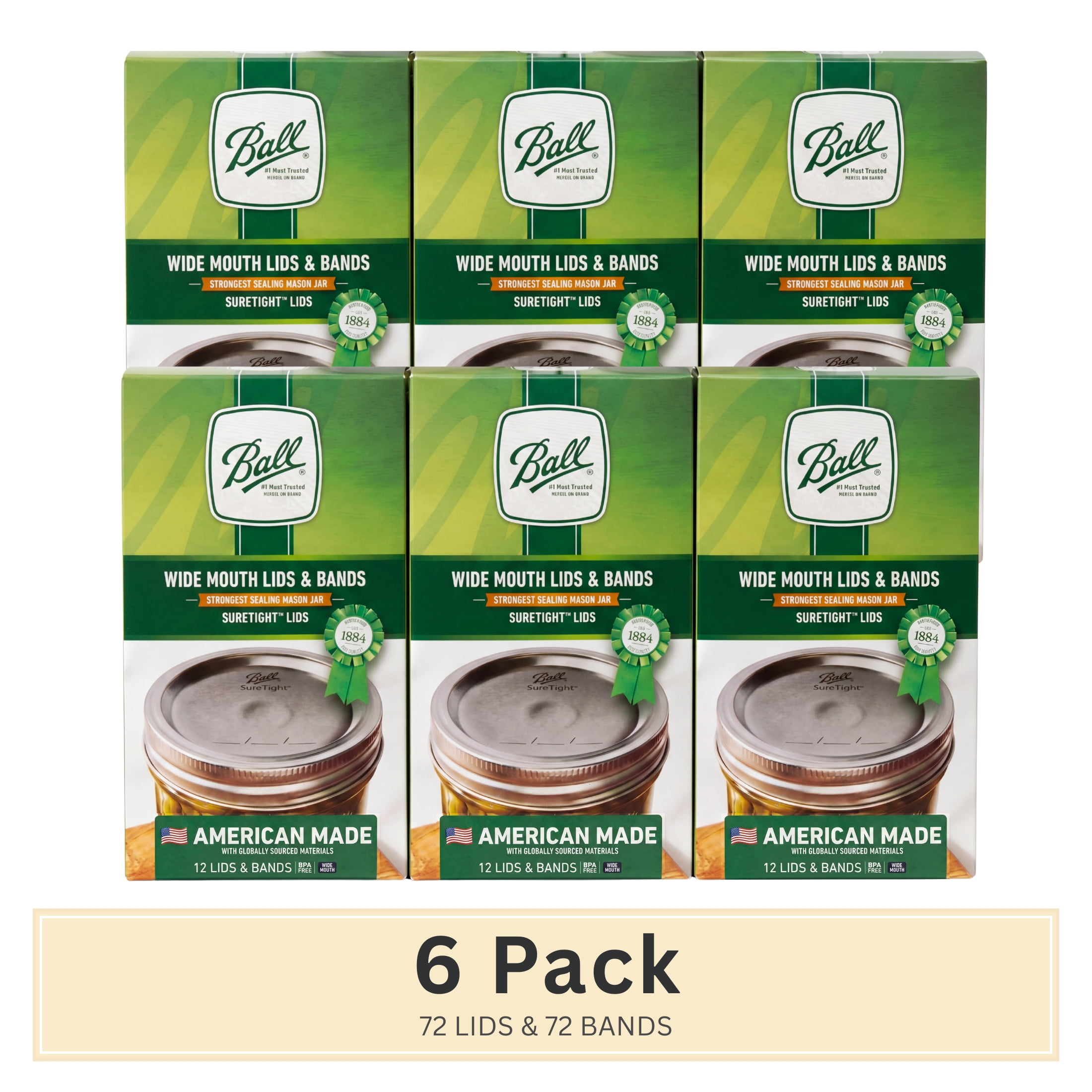 (6 pack) Ball Wide Mouth Lids with Bands, BPA Free, 12 Count