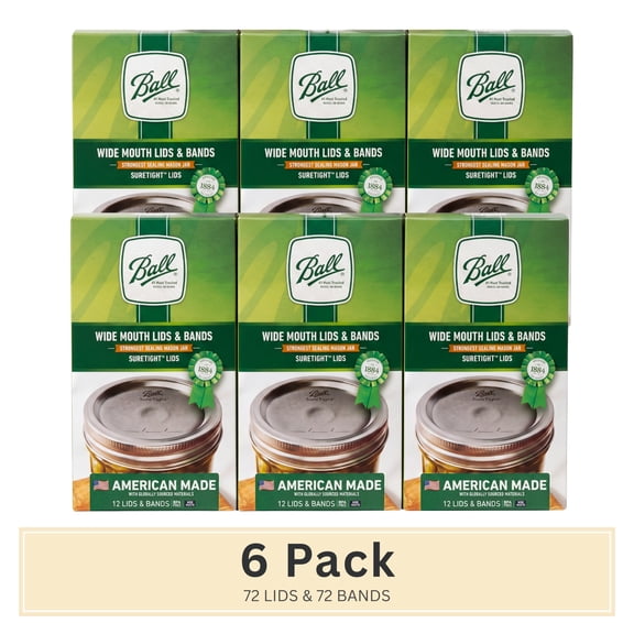 (6 pack) Ball, Wide Mouth Lids with Bands, BPA Free, 12 Count