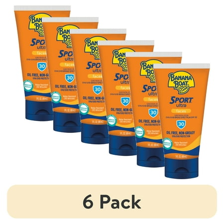 (6 pack) Banana Boat Sport Ultra SPF 30 Face Sunscreen Lotion, Travel Size 3oz