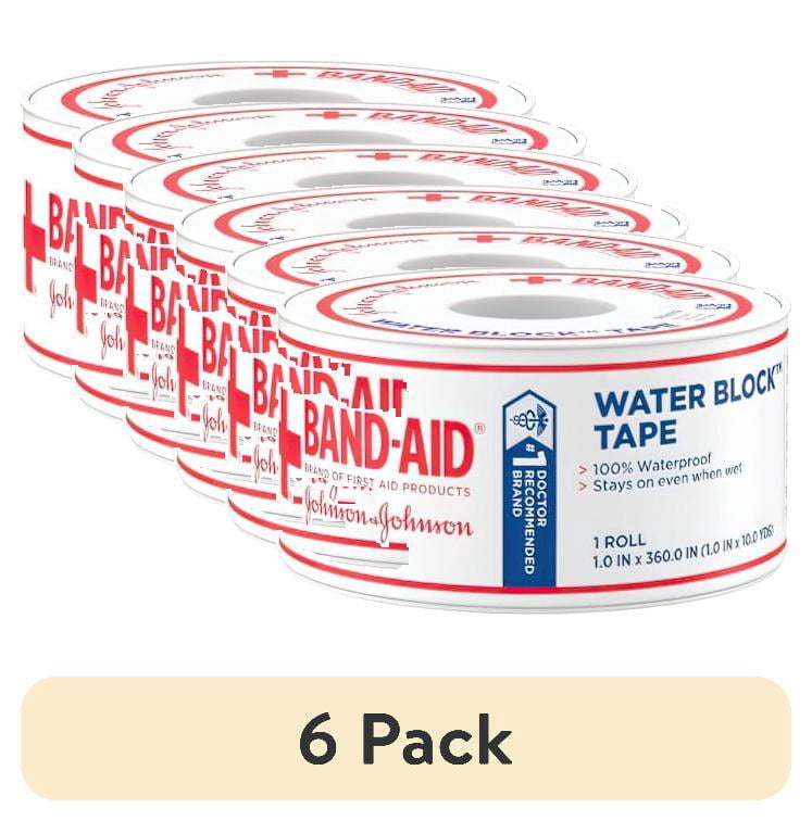 (6 pack) Band-Aid Brand First Aid Water Block Waterproof Adhesive Tape Roll, 1 In x 10 yd