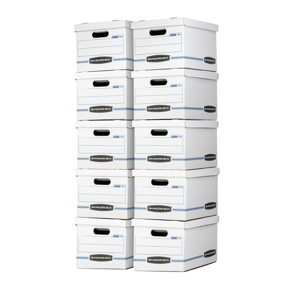 (6 pack) Bankers Box Basic Duty Letter/Legal File Storage Box with Lids, 10 Pack, White Corrugate Cardboard