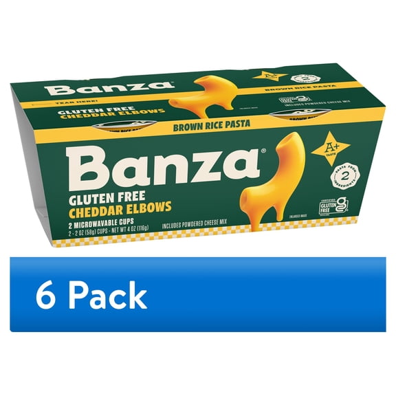 (6 pack) Banza Brown Rice Mac & Cheese, Gluten Free Microwavable Cheddar Elbows - Classic Taste, Made in Italy
