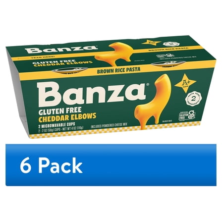 (6 pack) Banza Brown Rice Mac & Cheese, Gluten Free Microwavable Cheddar Elbows - Classic Taste, Made in Italy
