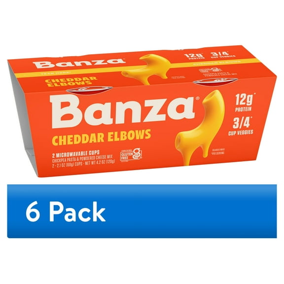 (6 pack) Banza Brown Rice Mac & Cheese, Gluten Free Microwavable Cheddar Elbows - Classic Taste, Made in Italy