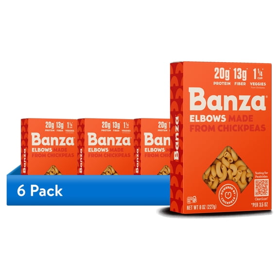 (6 pack) Banza Elbows Pasta from Chickpeas - Gluten Free, High Protein, and Lower Carb Protein Noodles, 8oz