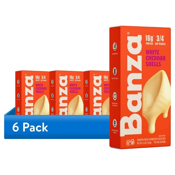 (6 pack) Banza Shells & White Cheddar Mac- High Protein, Gluten Free, Lower Carb Protein Mac and Cheese, 5.5oz