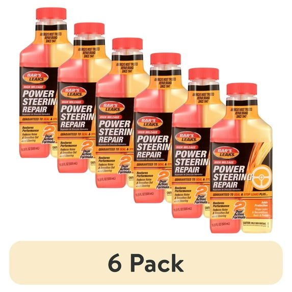 (6 pack) Bar's Leaks 1600 High Mileage Power Steering Fluid Repair, 16.9 oz