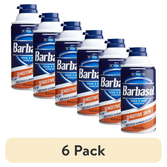 (6 pack) Barbasol Sensitive Skin Thick & Rich Shaving Cream for Men, 10 oz