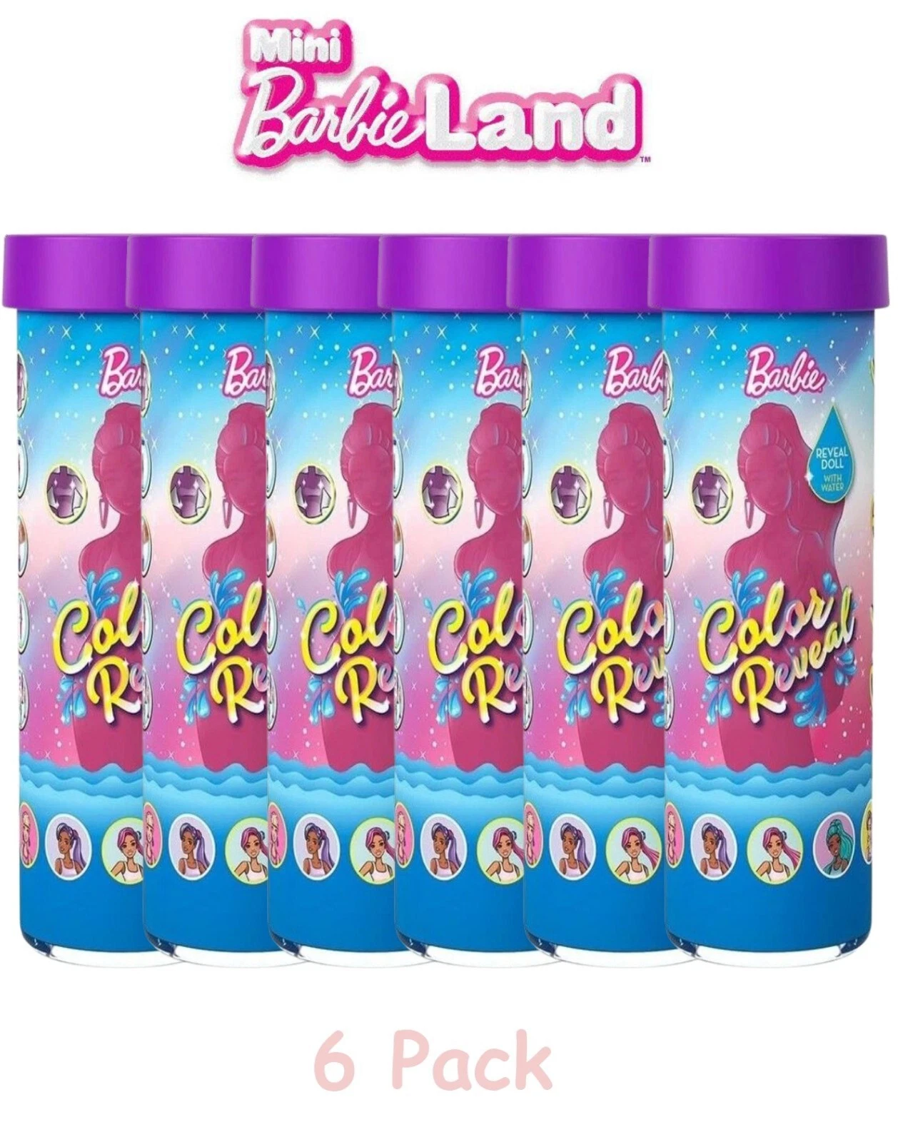 (6 pack) Barbie Mini BarbieLand Color Reveal Dolls, 1.5-inch Doll with ...