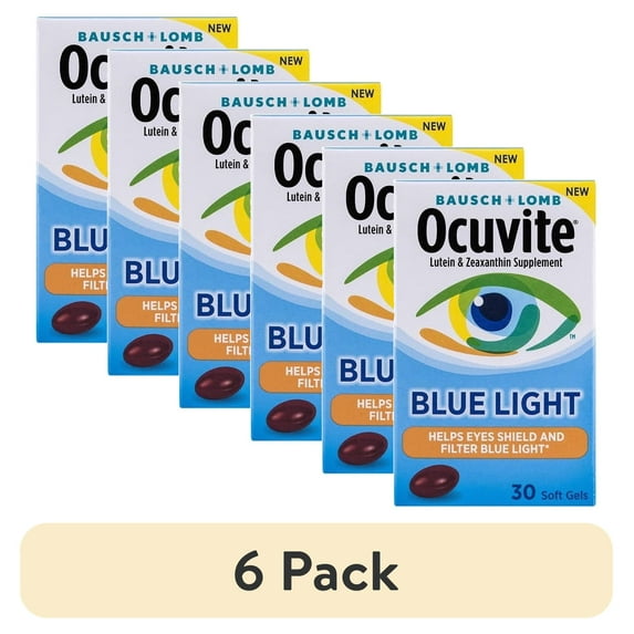 (6 pack) Bausch And Lomb Ocuvite Blue Light Lutein And Zeaxanthin Supplement Soft gels, 30 Ea