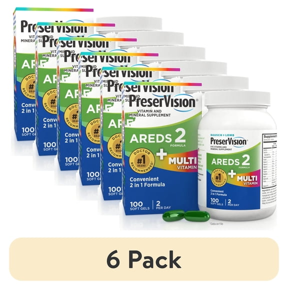 (6 pack) Bausch And Lomb Preservision Areds 2 Formula Plus Multivitamin Eye Soft Gels 100 Ea