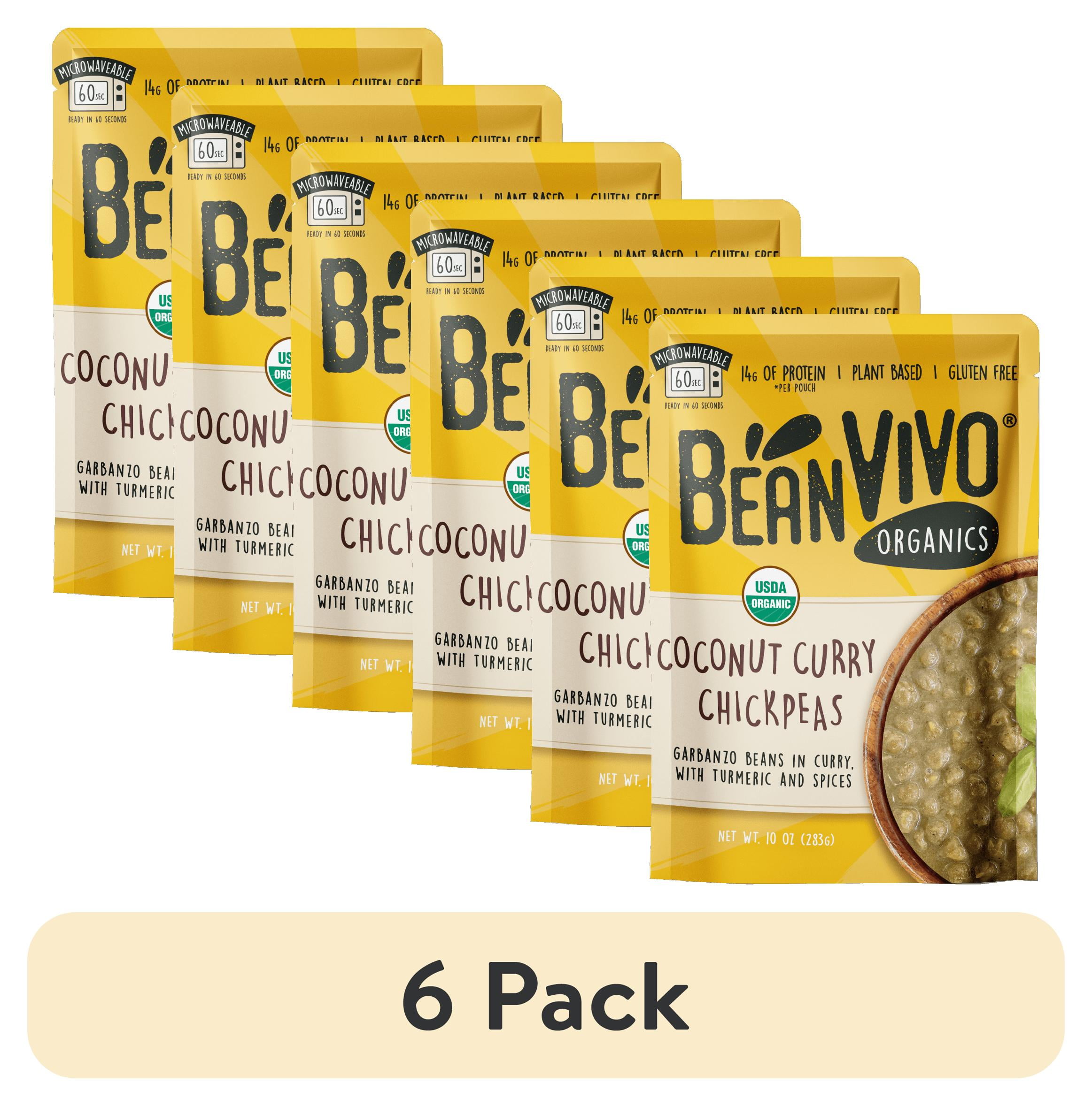 (6 pack) BeanVIVO Organics Plant Based Coconut Curry Chickpeas, Microwaveable, Gluten-Free, 10 oz Pouch