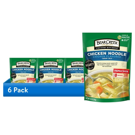 (6 pack) Bear Creek Country Kitchens Chicken Noodle Soup Mix, 8 Servings, Shelf Stable, 8.4oz Pouch