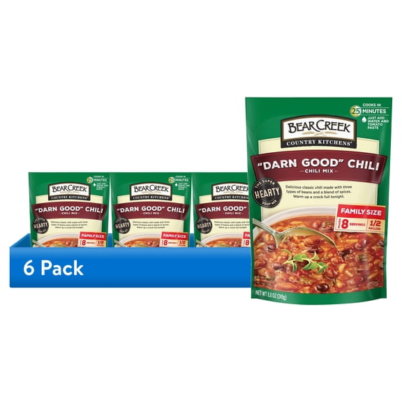 (6 pack) Bear Creek Country Kitchens Darn Good Chili Soup Mix, Shelf-Stable, 8 Servings, 8.8 oz Bag