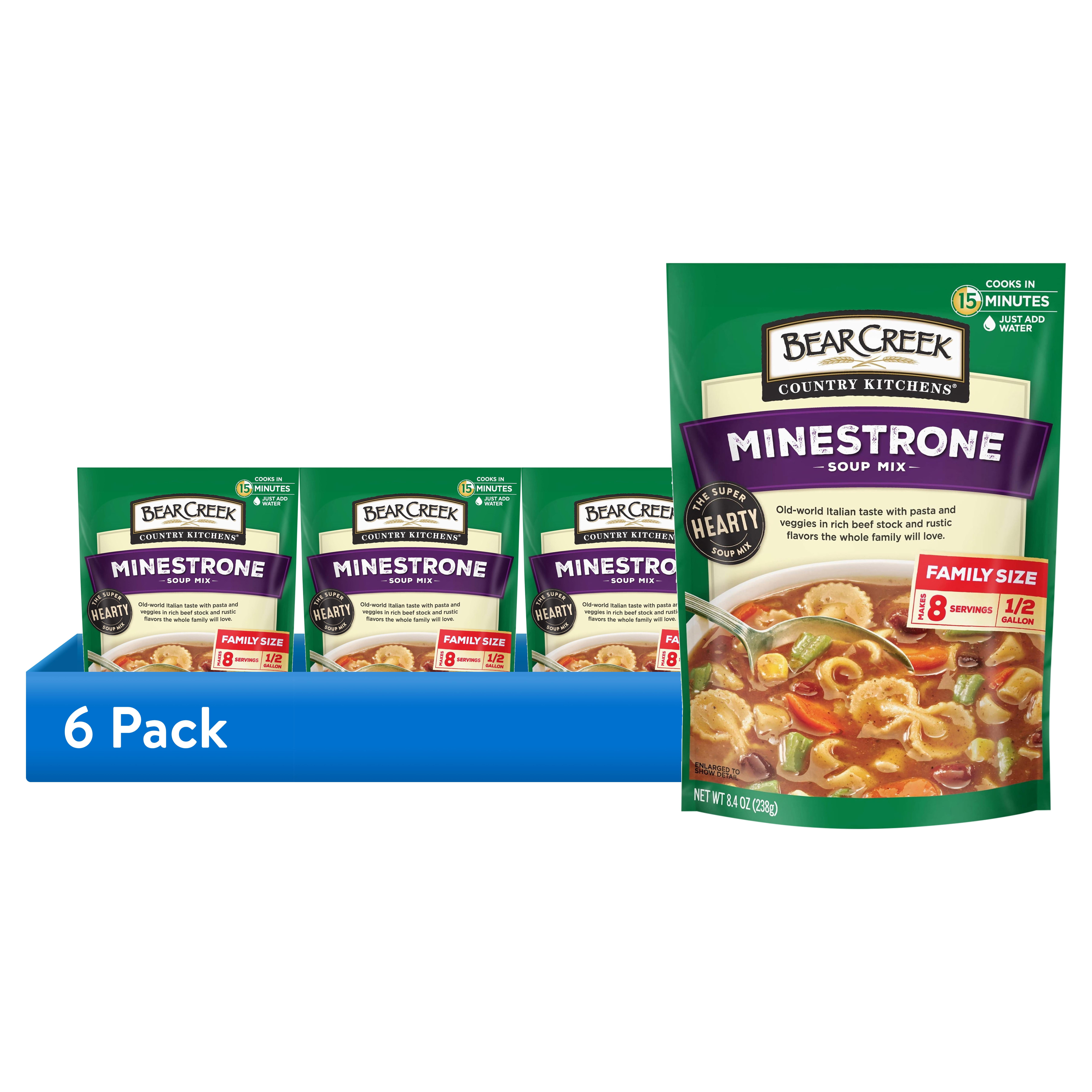 (6 pack) Bear Creek Country Kitchens Minestrone Soup Mix, 8 Servings, 8.4 oz Pouch