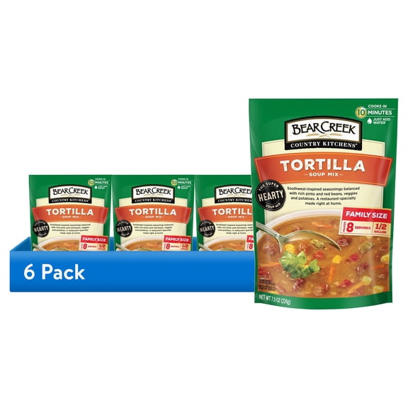 (6 pack) Bear Creek Country Kitchens Tortilla Soup Mix, 8 Servings, Shelf-Stable, 7.9 oz Pouch