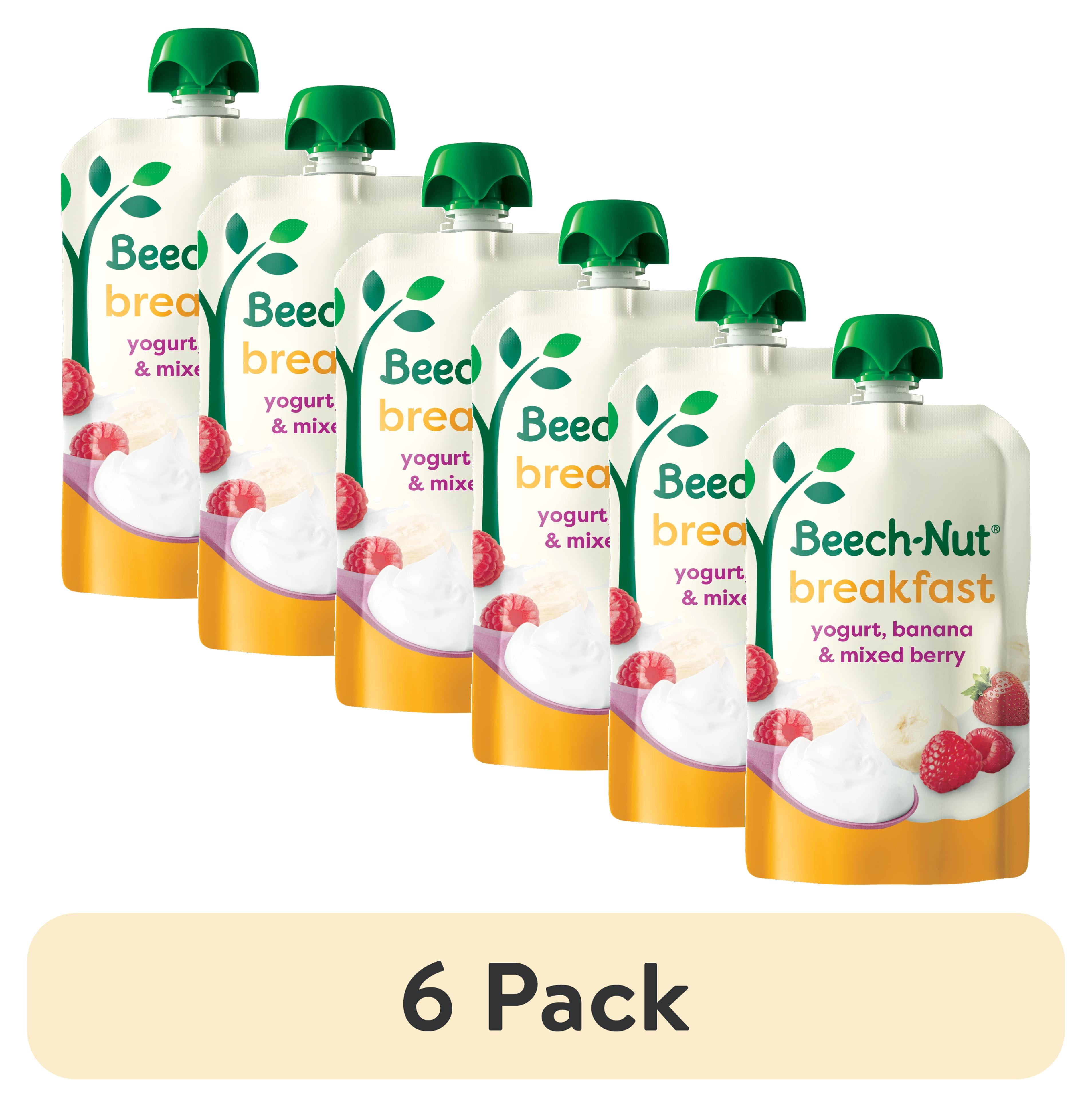 (6 pack) Beech-Nut Breakfast Stage 4 Toddler Food, Yogurt Banana & Mixed Berry, 3.5 oz Pouch