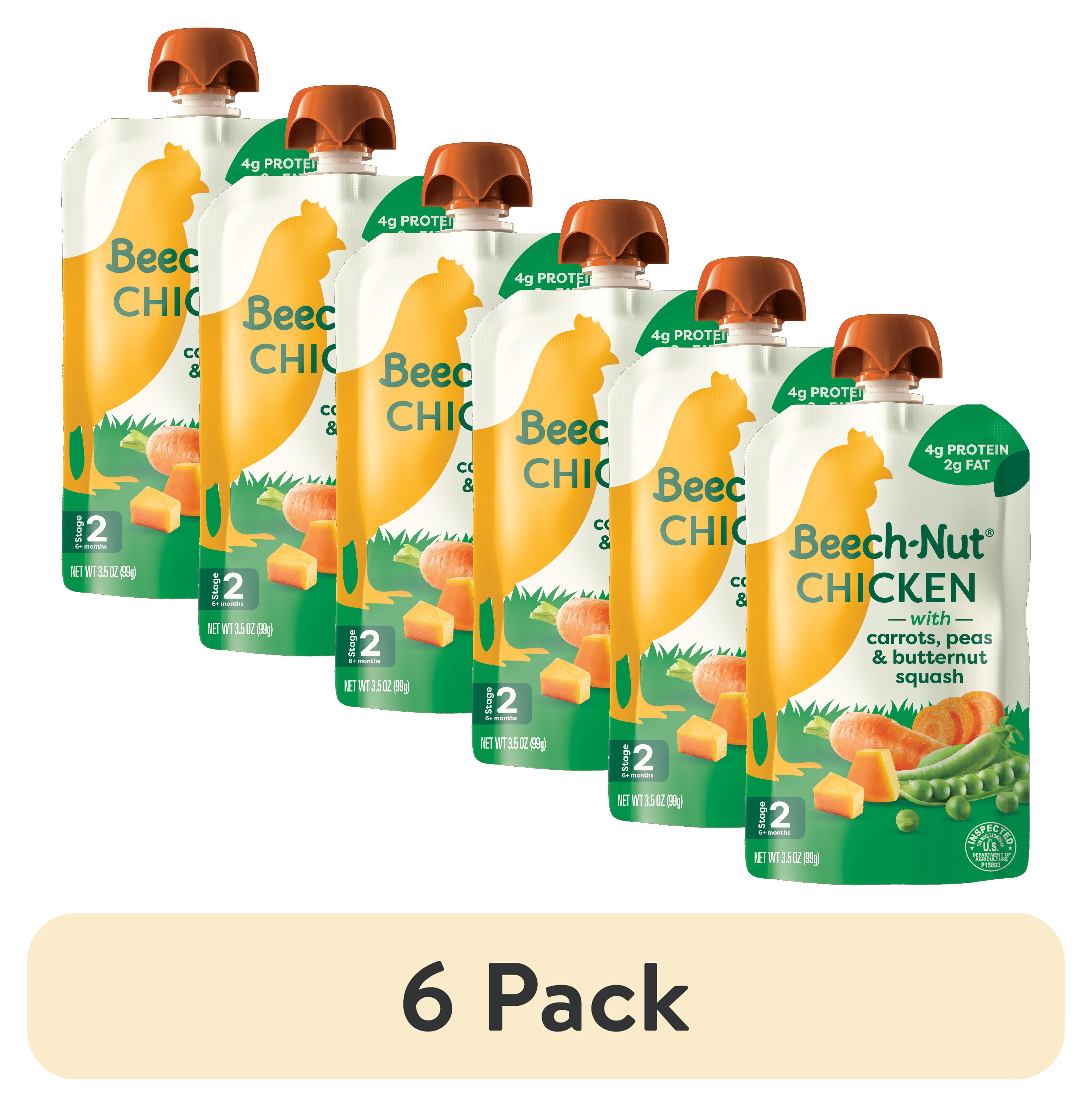(6 pack) Beech-Nut Chicken Stage 2 Baby Food, Chicken Carrots Peas & Butternut Squash, Puree Meat Baby Food Pouch, 3.5 oz Pouch