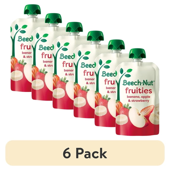 (6 pack) Beech-Nut Fruities Stage 2 Baby Food, Banana Apple & Strawberry, 3.5 oz Pouch