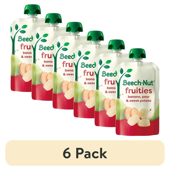 (6 pack) Beech-Nut Fruities Stage 2 Baby Food, Banana Pear & Sweet Potato, 3.5 oz Pouch