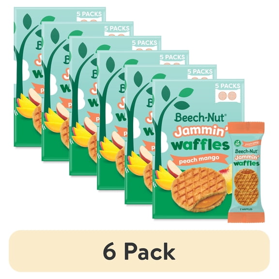 (6 pack) Beech-Nut Jammin' Waffles with Peach Mango Fruit Filling Toddler Snack, 5 Count